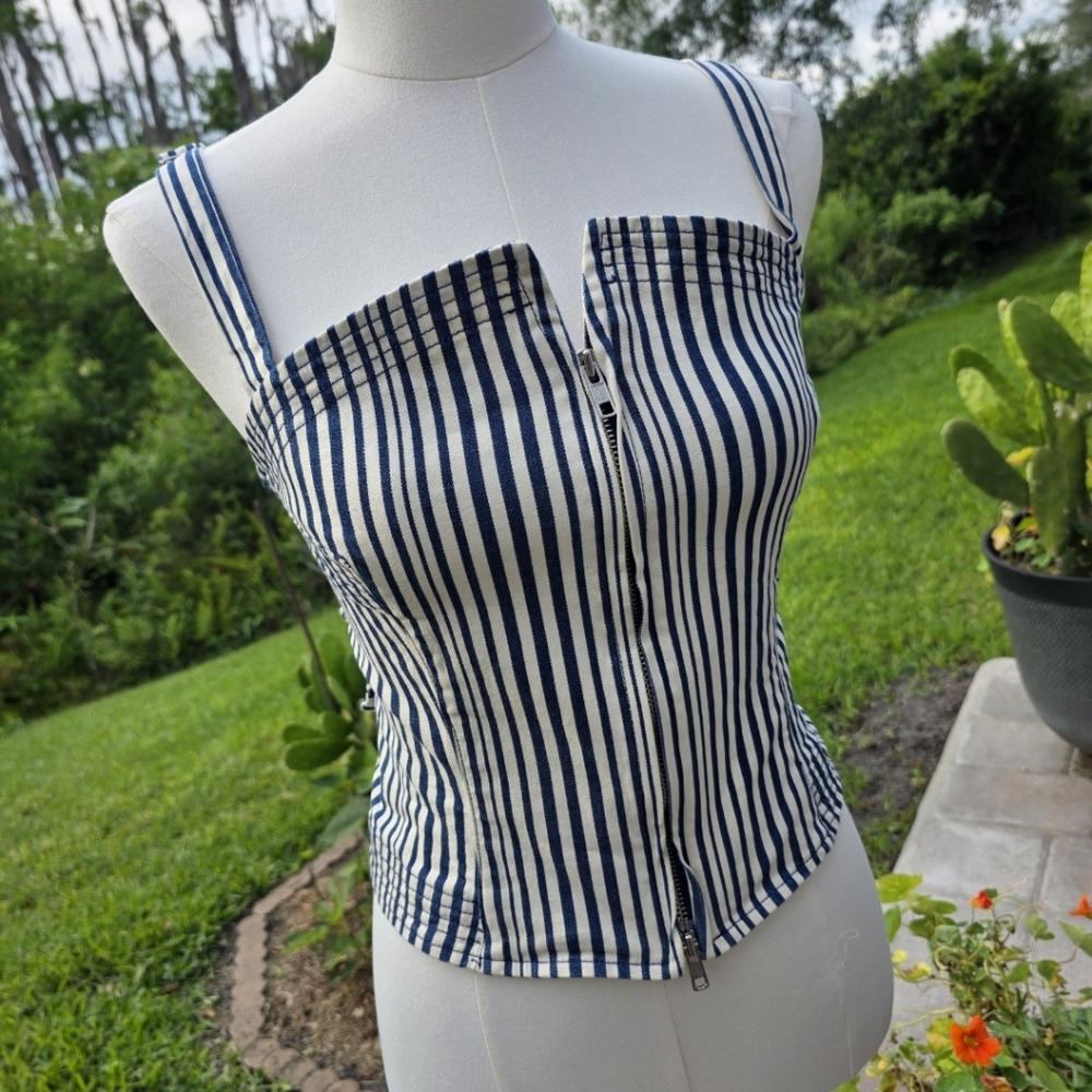 Isabel de Pedro Spain Striped Stretch Denim Corset & Bolero Set US 4 - Picture 5 of 16